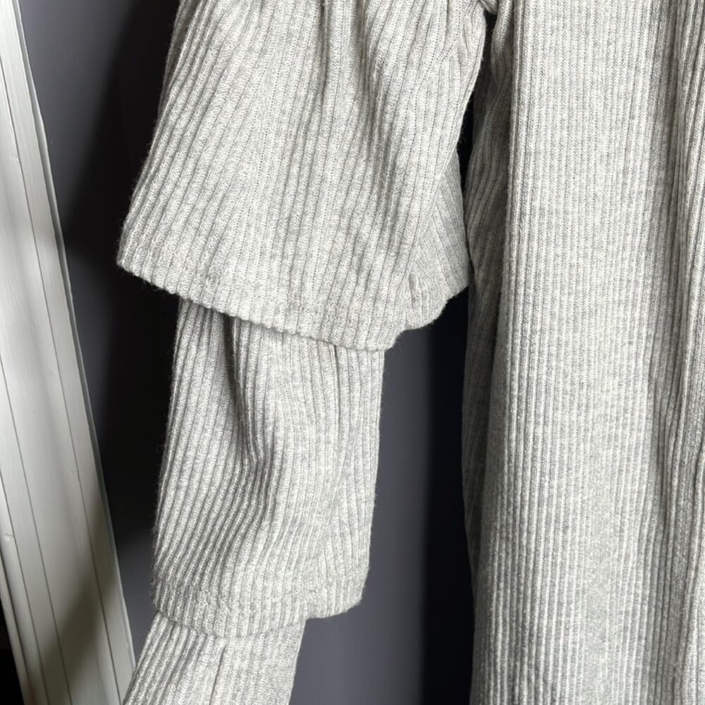 Vestique Gray Ribbed Open Cardigan Ruffle Sleeves Size Small - Picture 3 of 5